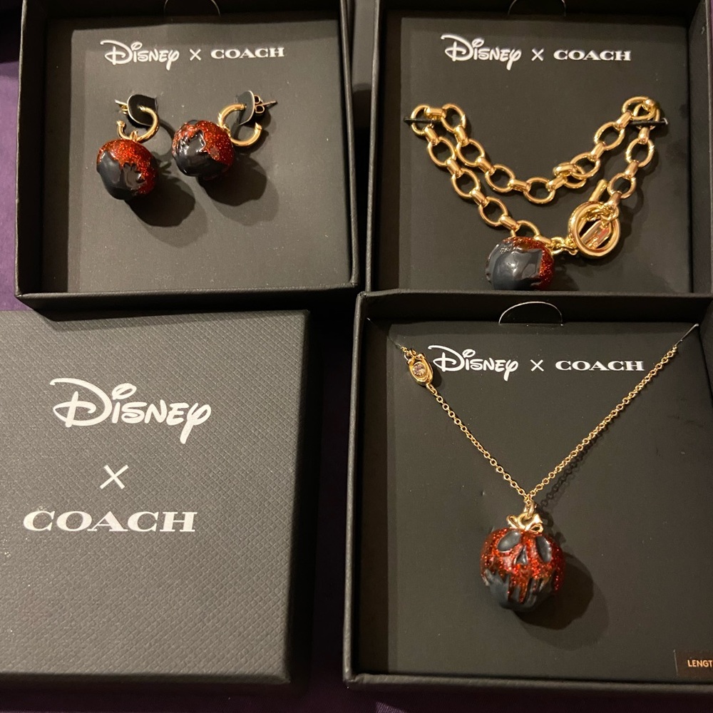 Coach x Disney Villains earrings, bracelet and necklace Poison Apple set.